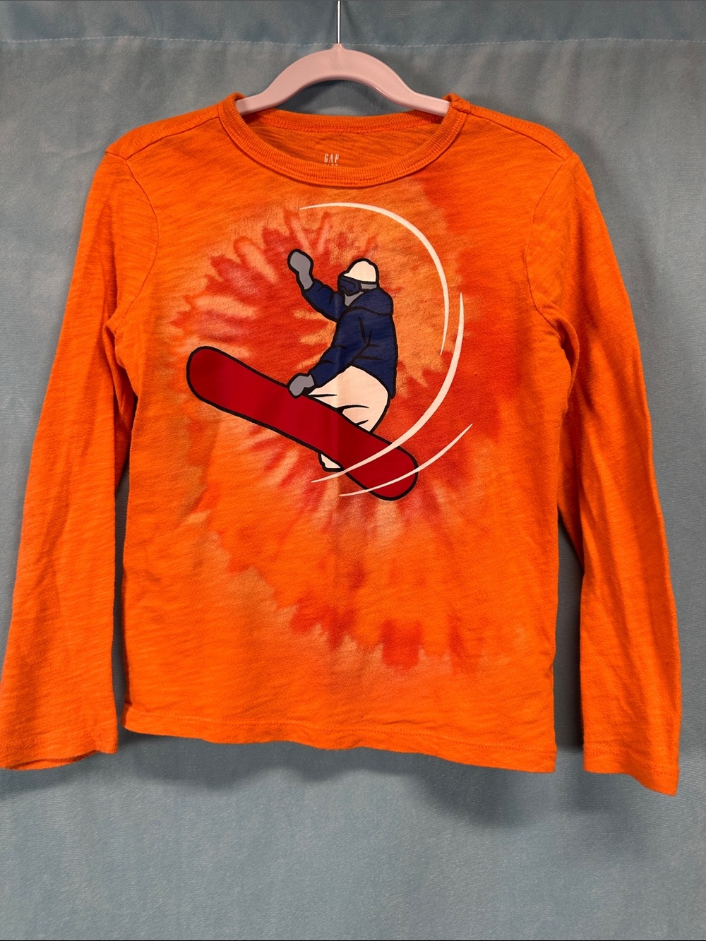 GAP Orange Long-Sleeve Tee with Snowboarder Graphic